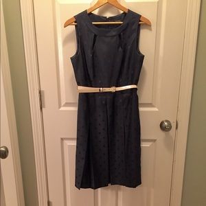Tahari Arthur S Levine Navy Polka Dot Dress w/belt